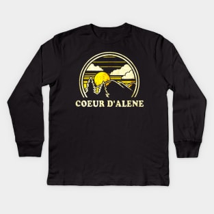 Coeur dAlene Idaho ID Shirt Vintage Hiking Mountains Kids Long Sleeve T-Shirt